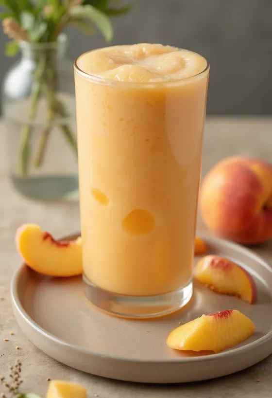 Erfrischender Pfirsich-Smoothie im Glas mit Bananenscheiben