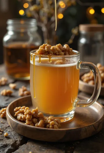 Walnuss-Karamell-Cider im Glas serviert