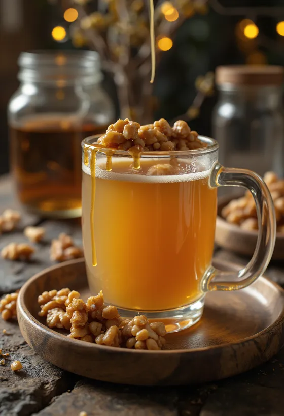 Walnuss-Karamell-Cider im Glas serviert