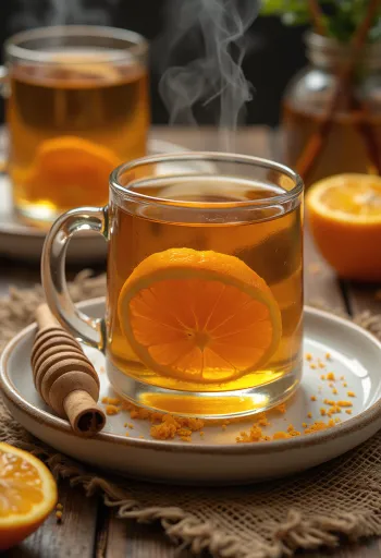 Zimt-Honig-Cider, wärmendes Getränk mit Orangenscheibe und Zimt