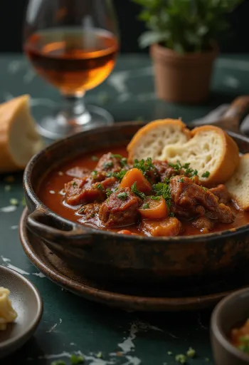 Rindergulasch mit saftigen Fleischwürfeln in roter Paprikasoße