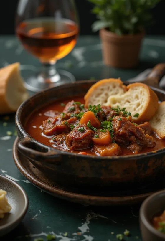 Rindergulasch mit saftigen Fleischwürfeln in roter Paprikasoße