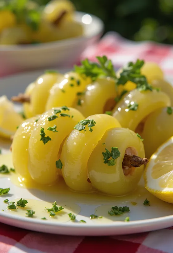Gefüllte Weinblätter mit Lammhackfleisch, mediterranes Gericht mit Joghurt und Zitrone serviert