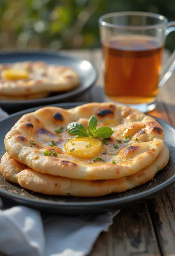 Serviertes Naan-Brot mit Honig und Zimt