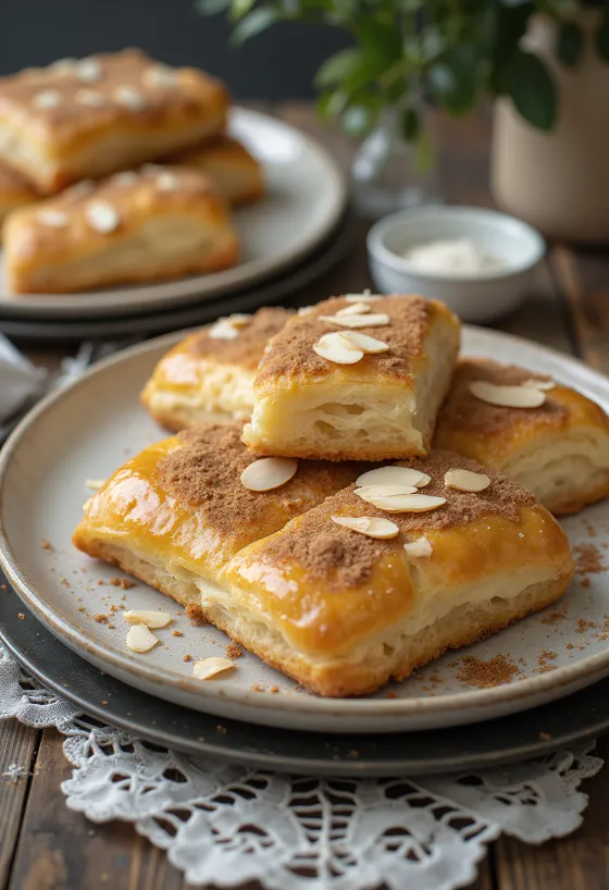 Kanelstang mit Mandeln, frisch gebacken, mit Zimt und Mandeln bestreut