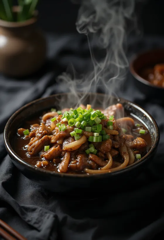 Rindfleisch-Bulgogi mit Sojasauce, koreanisch serviert