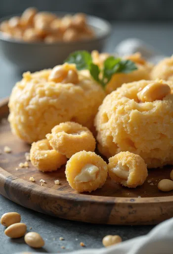 Paçoca mit Kondensmilch, serviert mit Erdnüssen und weiteren Zutaten