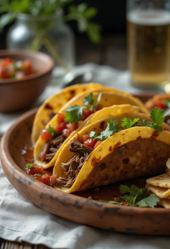 Servierte Tacos de Res con Salsa Chipotle