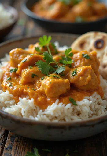 Chicken Tikka Masala serviert mit Basmati-Reis