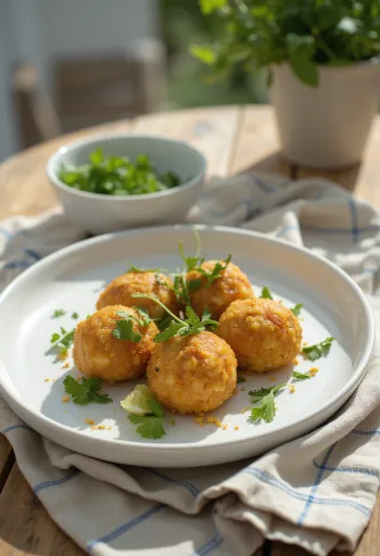Acarajé mit grünem Tomatensalat, knuspriges brasilianisches Gericht