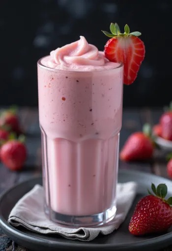 Erdbeer-Milchshake im Glas serviert