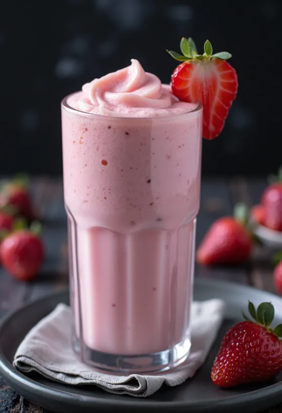 Erdbeer-Milchshake im Glas serviert