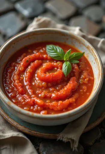 Tomaten-Basilikum-Sauce serviert