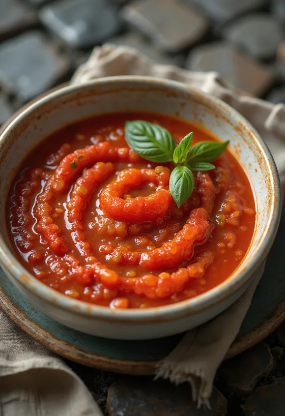 Tomaten-Basilikum-Sauce serviert