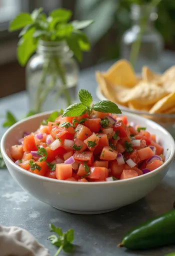 Tomaten-Salsa serviert