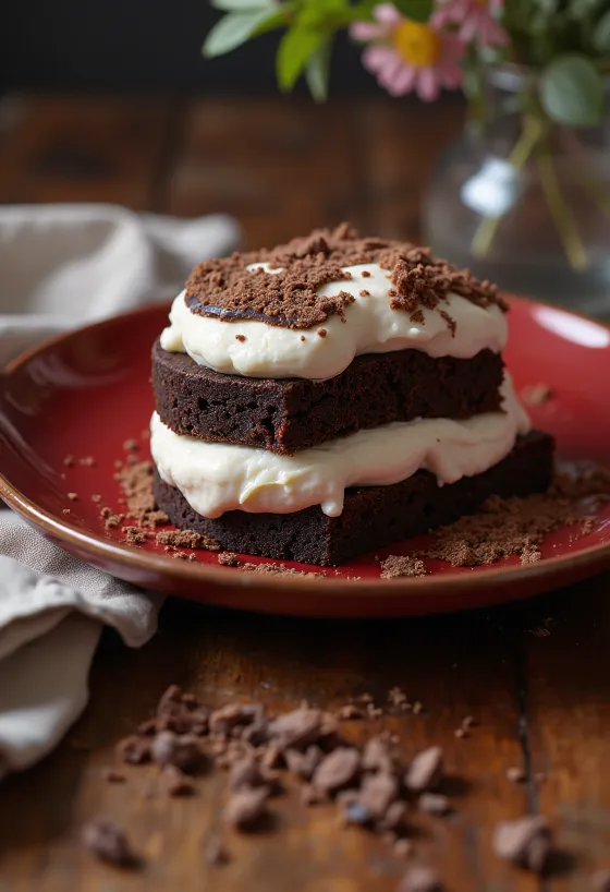 Quark-Schoko-Torte mit Schokospänen und Quarkriegeln dekoriert