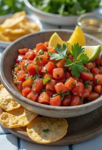 Gegrillte Paprika-Salsa serviert