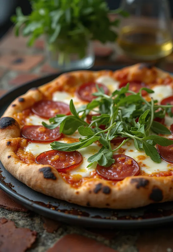 Pizza Diavola mit Rucola und scharfer Salami