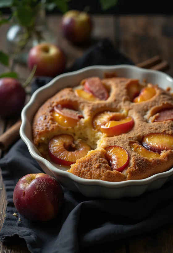 Zimt-Pflaumenkuchen serviert mit Puderz und Zimt