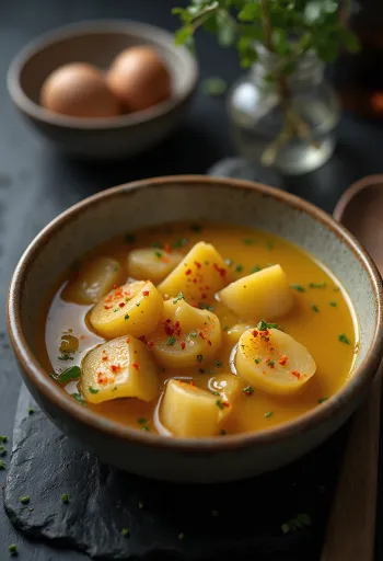 Lebbencs-Suppe angereichert mit Nudeln, Kartoffeln und Räucherspeck