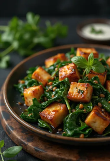 Spinat-Tofu-Happen serviert
