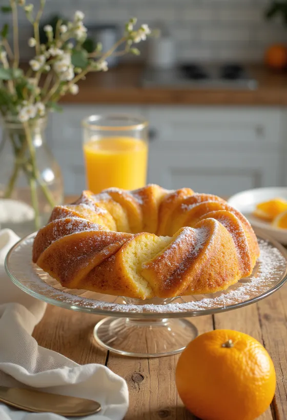 Servierter Apfel-Orangen-Gugelhupf