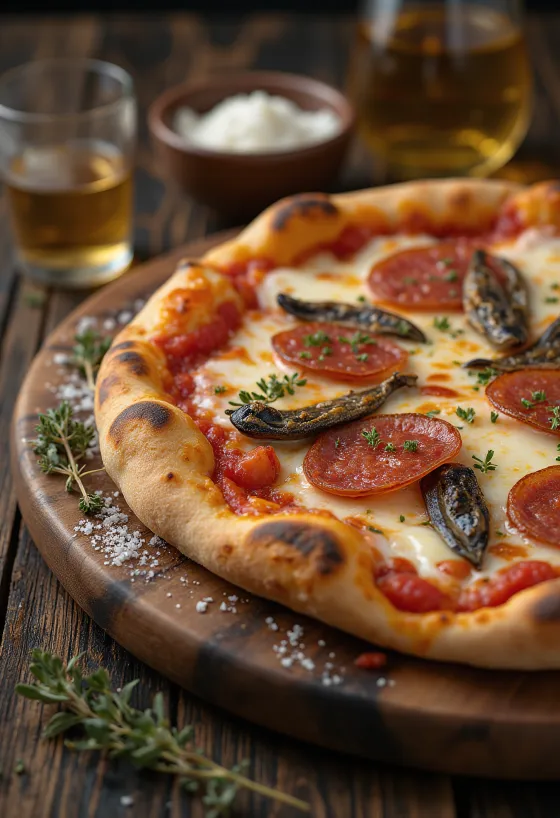 Pizza Diavola mit Sardellen und Chili