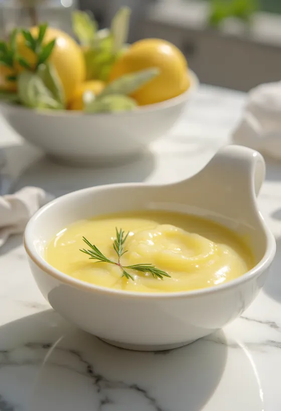 Rosmarin-Zitronen-Sauce serviert zu gegrilltem Fisch