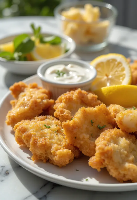 Gebackenes Hirn in knuspriger Panade mit frischem Gemüse