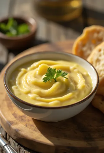 Aioli Knoblauchcreme serviert mit frischem Brot