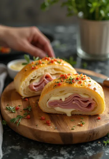 Stromboli mit Schinken, klassisch gefüllt mit Kochschinken und Käse