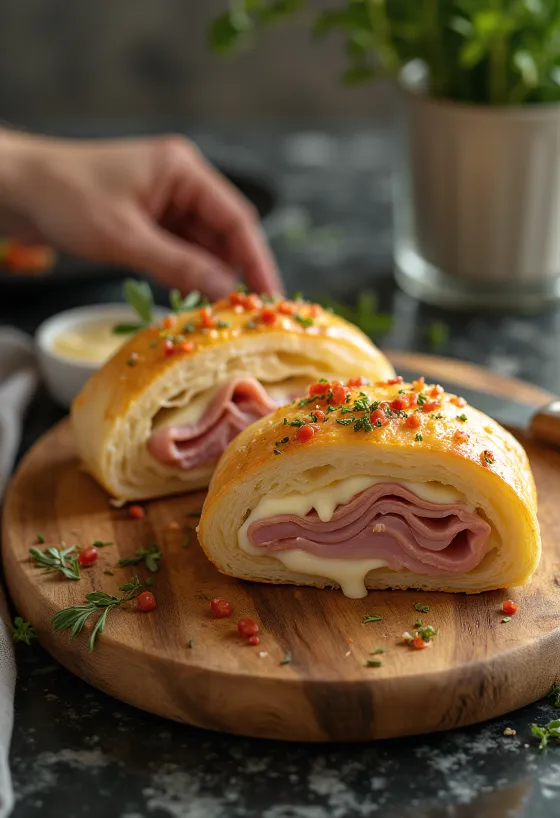 Stromboli mit Schinken, klassisch gefüllt mit Kochschinken und Käse