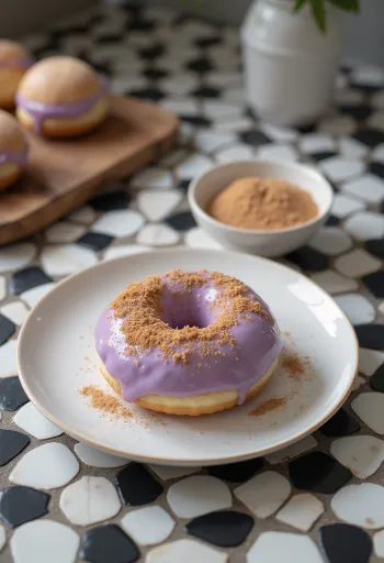 Goldbraune Taro-Donuts auf einem Teller