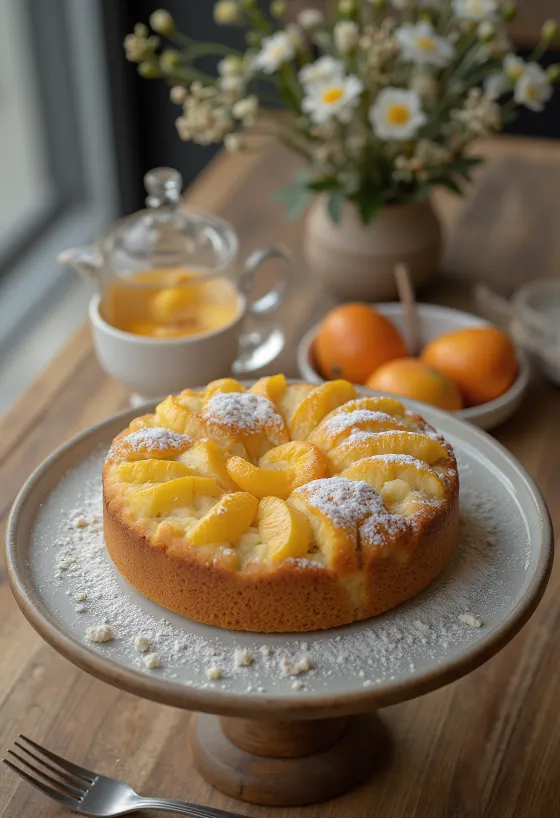 Servierte Apfel-Orangen-Torte