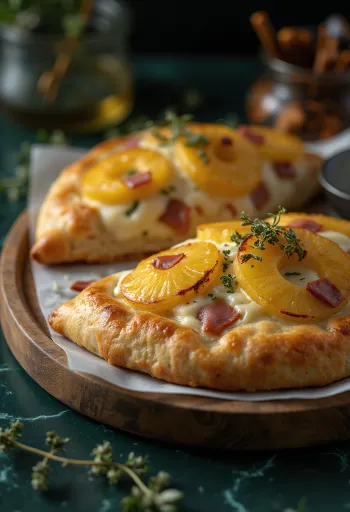 Frisch gebackene Calzone mit Ananas und Schinken