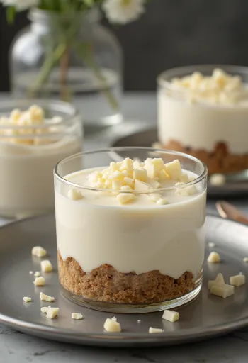 Weiße Schoko-Mousse-Torte in Stücken serviert