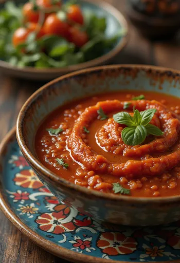 Rauchige Tomatensauce serviert mit Bratkartoffeln