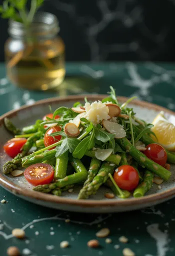 Spargelsalat mit Zitronen-Dressing serviert