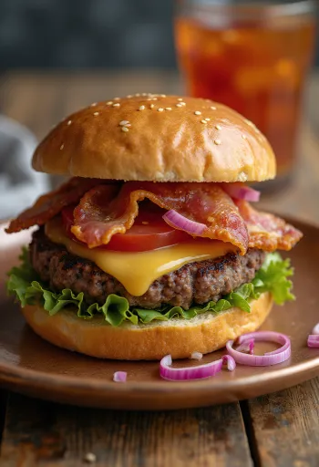 Veganer Bacon-Burger mit frischem Gemüse