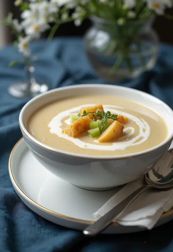 Cremige Selleriecremesuppe garniert mit frischer Petersilie.