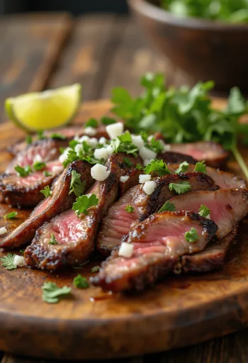 Carne Asada serviert mit Tortilla und Salat