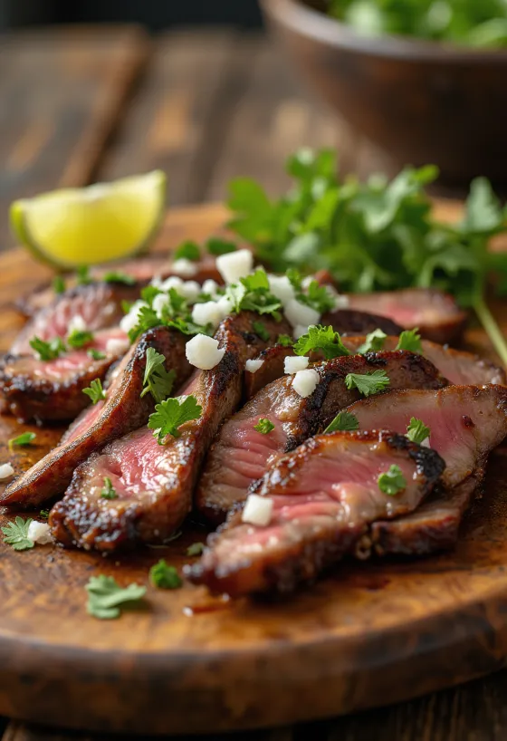 Carne Asada serviert mit Tortilla und Salat