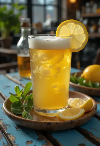 Radler mit Zitronenscheibe und Eis
