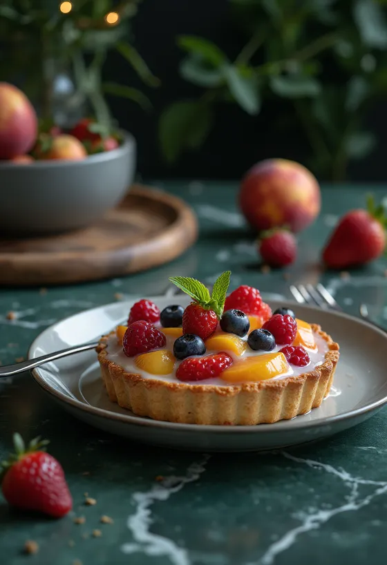 Frischer Obstboden mit Früchten dekoriert