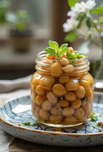 Würzig eingelegtes Natto im Glas