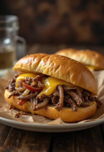 Philly Cheesesteak mit Pommes und Salat