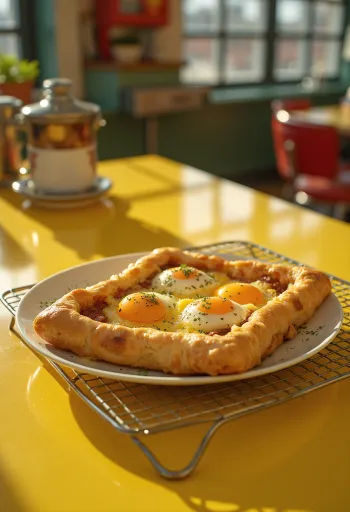 Wachtelei-Wurst-Tarte in Stücken auf einem weißen Teller serviert.
