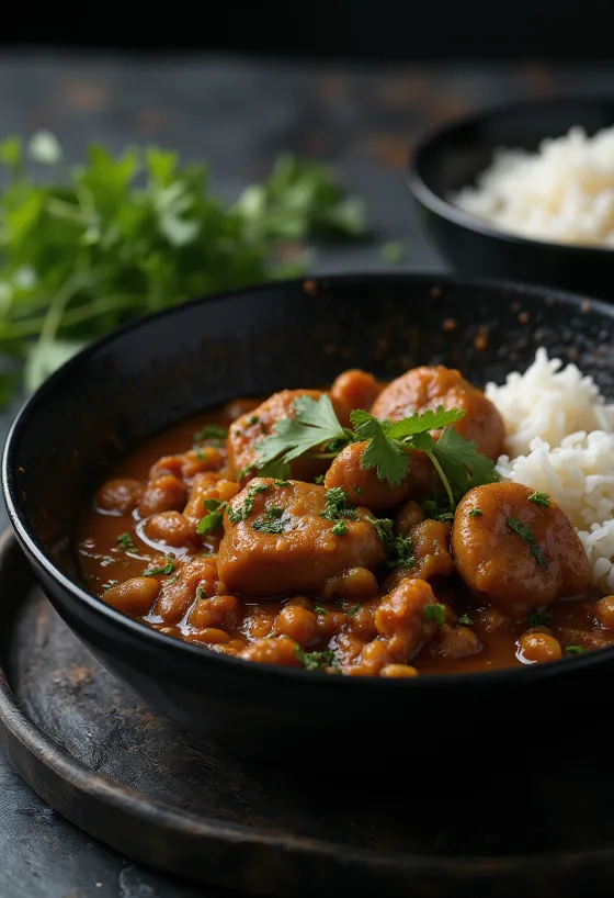 Sarapatel mit Schweinenieren, Gemüse und Gewürzen serviert