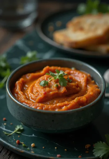 Romesco-Sauce serviert zu gegrillten Gerichten