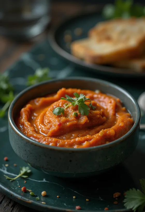 Romesco-Sauce serviert zu gegrillten Gerichten